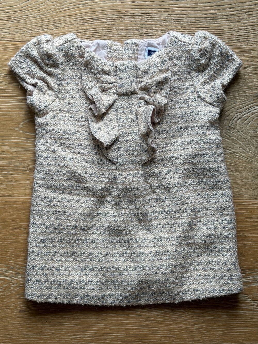 Janie & Jacks - Textured Bow Front Dress - light pink, gray and gold Tweed